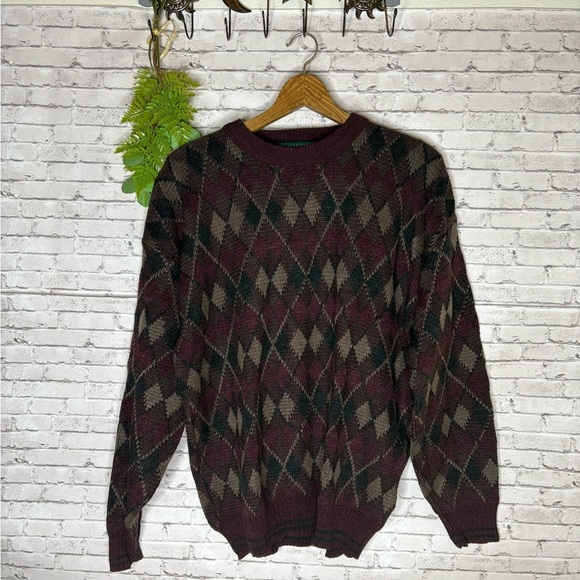 Vintage Academia Maroon Argyle Diamond Knit Sweater - Picture 1 of 5